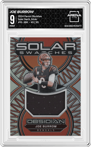 Joe Burrow from the 2024 Panini Obsidian set featuring a Silver  parallel graded by Arena Club and given an overall grade of 9.