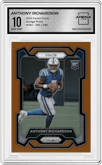 Anthony Richardson from the 2023 Panini Prizm set featuring a Orange Prizm parallel graded by Arena Club and given an overall grade of 10.