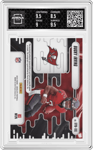 Bucky Irving from the 2024 Panini Absolute set graded by Arena Club and given an overall grade of 9.