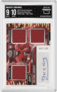 Bucky Irving from the 2024 Panini Absolute set graded by Arena Club and given an overall grade of 9.