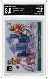 Bo Nix/John Elway from the 2024 Donruss Optic set and given an overall grade of 8.5.