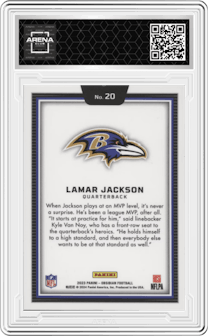 Lamar Jackson from the 2023 Panini Obsidian set graded by Arena Club.