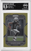 Davante Adams from the 2022 Panini Prizm set featuring a Gold Prizm parallel graded by Arena Club and given an overall grade of 9.5.