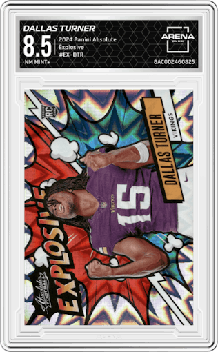 Dallas Turner from the 2024 Panini Absolute set graded by Arena Club and given an overall grade of 8.5.