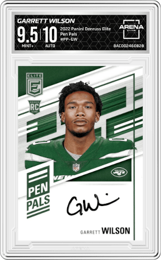 Garrett Wilson from the 2022 Panini Donruss Elite set graded by Arena Club and given an overall grade of 9.5.