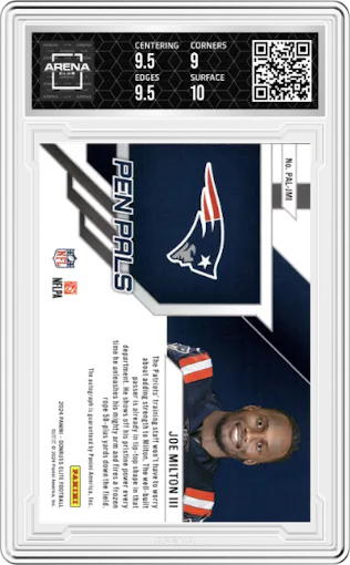 Joe Milton III from the 2024 Panini Donruss Elite set graded by Arena Club and given an overall grade of 9.5.