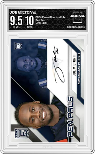 Joe Milton III from the 2024 Panini Donruss Elite set graded by Arena Club and given an overall grade of 9.5.