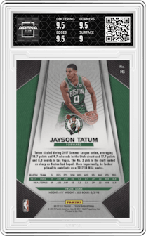 Jayson Tatum from the 2017-18 Panini Prizm  set graded by Arena Club and given an overall grade of 9.5.