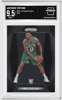 Jayson Tatum from the 2017-18 Panini Prizm  set graded by Arena Club and given an overall grade of 9.5.