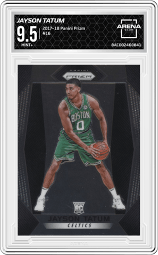 Jayson Tatum from the 2017-18 Panini Prizm  set graded by Arena Club and given an overall grade of 9.5.