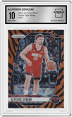 Alperen Sengun from the 2024-25 Panini Prizm set featuring a Choice Tiger Stripe parallel graded by Arena Club and given an overall grade of 10.