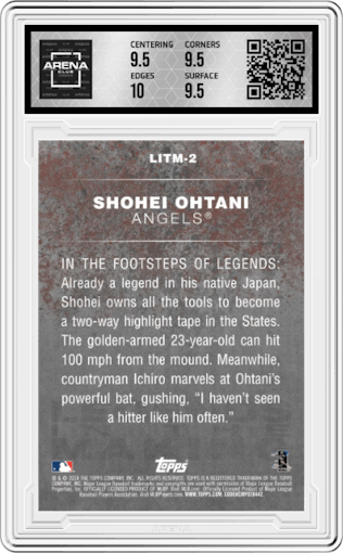 Shohei Ohtani from the 2018 Topps Series 2 set graded by Arena Club and given an overall grade of 10.