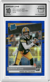 Jordan Love from the 2020 Panini Donruss Optic set featuring a Hyper Blue  parallel graded by Arena Club and given an overall grade of 10.