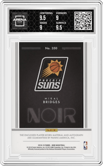Mikal Bridges from the 2018-19 Panini Noir set graded by Arena Club and given an overall grade of 9.5.