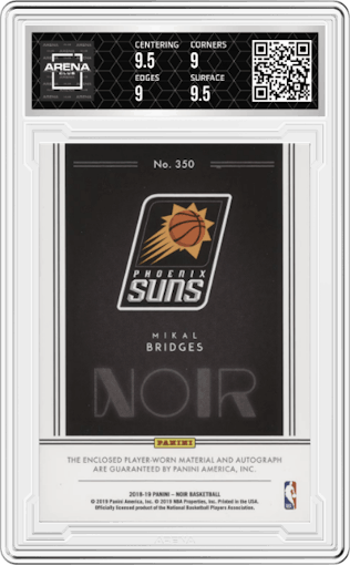 Mikal Bridges from the 2018-19 Panini Noir set graded by Arena Club and given an overall grade of 9.5.
