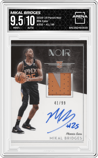 Mikal Bridges from the 2018-19 Panini Noir set graded by Arena Club and given an overall grade of 9.5.