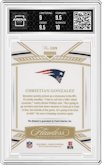 Christian Gonzalez from the 2023 Panini Flawless set featuring a Diamond parallel graded by Arena Club and given an overall grade of 9.5.