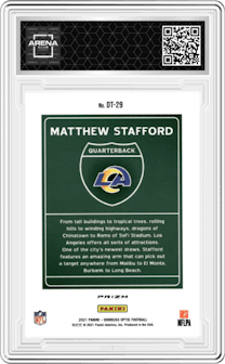 Matthew Stafford from the 2021 Panini Donruss Optic set graded by Arena Club.