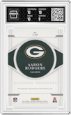 Aaron Rodgers from the 2021 Panini National Treasures set graded by Arena Club and given an overall grade of 9.5.