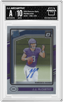 J.J. McCarthy  from the 2024 Donruss Optic set graded by Arena Club.
