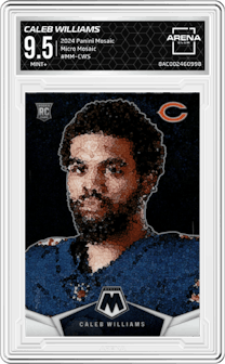 Caleb Williams from the 2024 Panini Mosaic set graded by Arena Club and given an overall grade of 9.5.