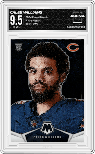 Caleb Williams from the 2024 Panini Mosaic set graded by Arena Club and given an overall grade of 9.5.