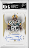 Donald Driver from the 2019 Panini Flawless set graded by Arena Club and given an overall grade of 9.5.