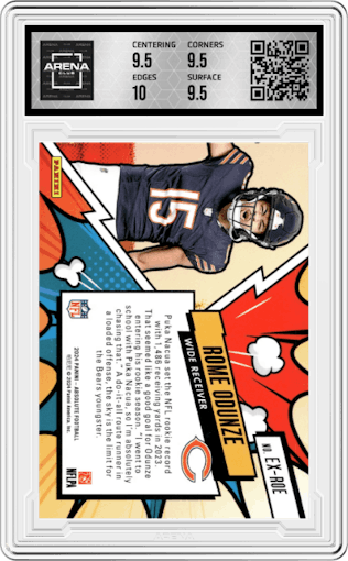 Rome Odunze from the 2024 Panini Absolute set graded by Arena Club and given an overall grade of 10.