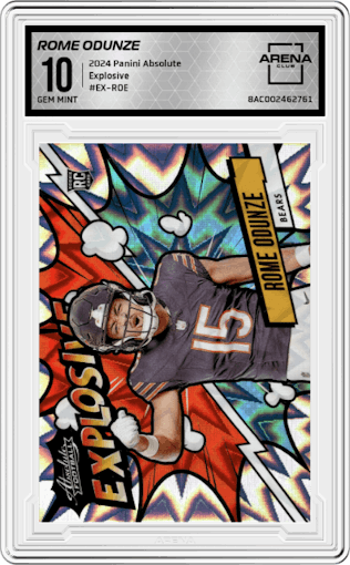 Rome Odunze from the 2024 Panini Absolute set graded by Arena Club and given an overall grade of 10.