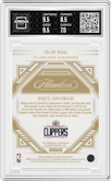 Paul George from the 2022-23 Panini Flawless set featuring a Ruby parallel graded by Arena Club and given an overall grade of 8.