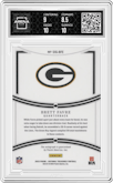 Brett Favre from the 2023 Panini National Treasures set featuring a Holo Silver parallel graded by Arena Club and given an overall grade of 9.