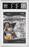 Jordan Love from the 2020 Panini Spectra set featuring a Neon Blue parallel graded by Arena Club and given an overall grade of 9.