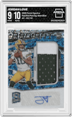 Jordan Love from the 2020 Panini Spectra set featuring a Neon Blue parallel graded by Arena Club and given an overall grade of 9.