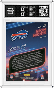 Josh Allen from the 2024 Panini Spectra set graded by Arena Club and given an overall grade of 9.5.