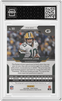 Jordan Love from the 2020 Panini Prizm set graded by Arena Club.