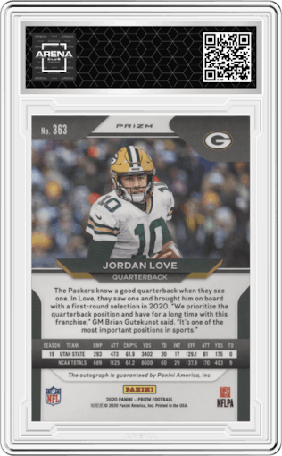Jordan Love from the 2020 Panini Prizm set graded by Arena Club.