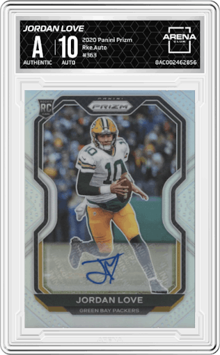Jordan Love from the 2020 Panini Prizm set graded by Arena Club.