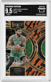 Jayson Tatum from the 2023-24 Panini Select  set featuring a Tiger parallel graded by Arena Club and given an overall grade of 9.5.