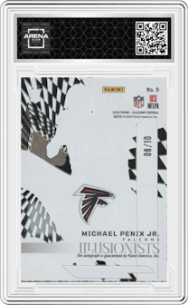 Michael Penix Jr.  from the 2024 Panini Illusions set featuring a Gold parallel graded by Arena Club and given an overall grade of 0.