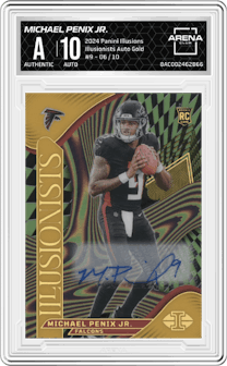 Michael Penix Jr.  from the 2024 Panini Illusions set featuring a Gold parallel graded by Arena Club and given an overall grade of 0.