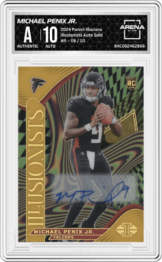 Michael Penix Jr.  from the 2024 Panini Illusions set featuring a Gold parallel graded by Arena Club.