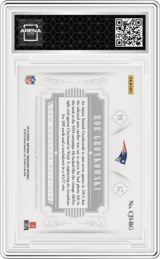 Rob Gronkowski from the 2014 Panini National Treasures set graded by Arena Club.