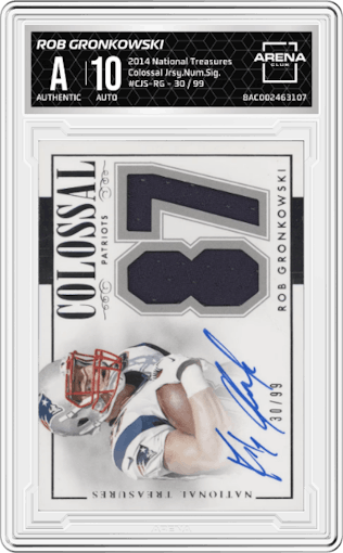 Rob Gronkowski from the 2014 Panini National Treasures set graded by Arena Club.