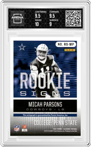 Micah Parsons from the 2021 Panini Illusions set graded by Arena Club and given an overall grade of 9.5.