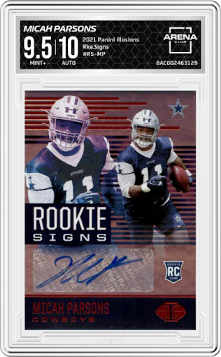 Micah Parsons from the 2021 Panini Illusions set graded by Arena Club and given an overall grade of 9.5.