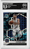 Stephen Curry from the 2020-21 Panini Mosaic set featuring a Genesis  parallel graded by Arena Club and given an overall grade of 9.5.