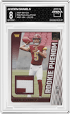 Jayden Daniels from the 2024 Donruss set featuring a Prime parallel graded by Arena Club and given an overall grade of 8.