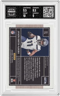 Jaxon Smith-Njigba from the 2023 Panini One set featuring a Blue parallel and given an overall grade of 9.