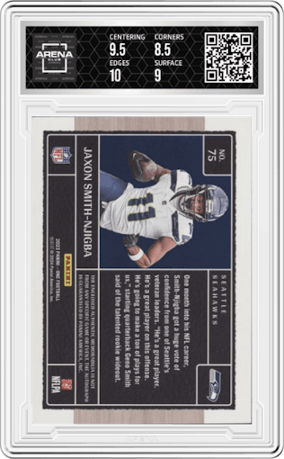 Jaxon Smith-Njigba from the 2023 Panini One set featuring a Blue parallel graded by Arena Club and given an overall grade of 9.