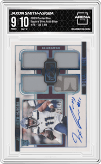 Jaxon Smith-Njigba from the 2023 Panini One set featuring a Blue parallel and given an overall grade of 9.